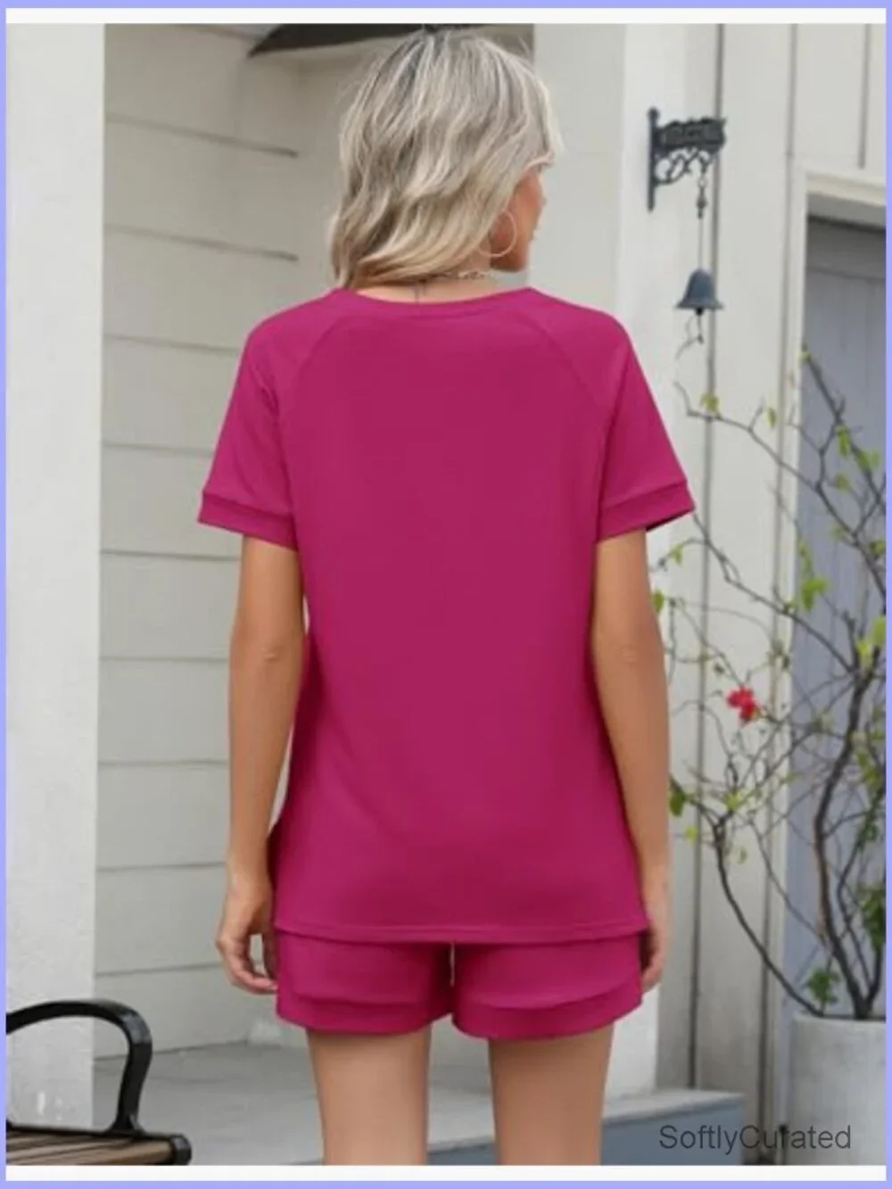 Two Piece Lounge Set Sweatsuit Shorts Summer Casual Matching Sets V Neck Tee